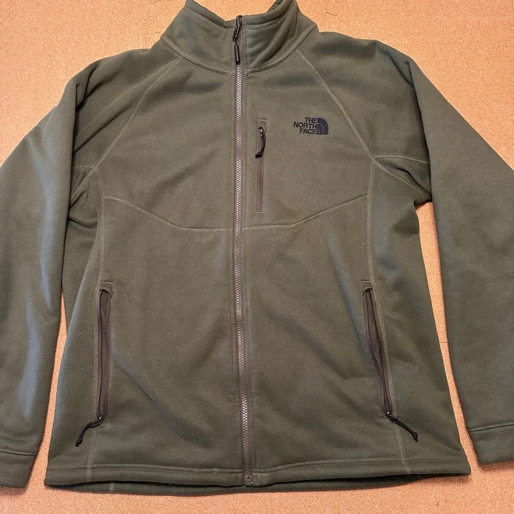 The North Face Mens Full Zip Fleece Jacket Olive Green Large Hiking Outdoor